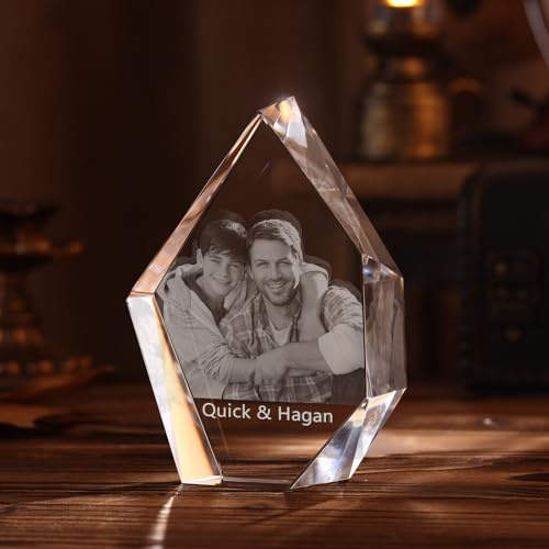 Personalisierter 3D Kristall mit Foto Bilderrahmen Dekoration Personalisierte Geschenke für Frauen Männer Mütter Väter Söhne Töchter Haustiere Geburtstag Weihnachten Gedenkgeschenke (Rautenförmig)