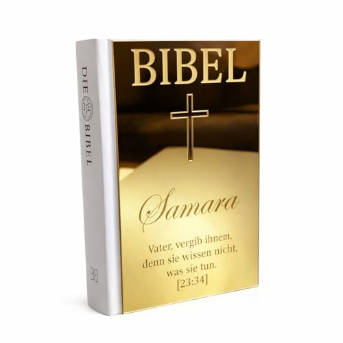 Generisch Personalisierte Bibel mit Name & Wunschvers | Wahlweise Gold/Silber-Cover | Kreuz Modern oder Orthodox | Einzigartiges Geschenk zur Erstkommunion, Firmung, Taufe, Konfirmation & Hochzeit