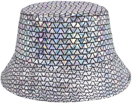 MILAKOO Party hink hatt glänsande glitter hinkhatt bling gnistrande holografiska hattar retro partykeps för män kvinnor, E1: silver, 55-58