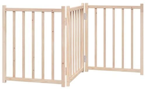 vidaXL Hundgrind hopfällbar 3 paneler 150 cm massivt granträ, husdjursgrind, hundgrind för trappor, valpgrind för trappor