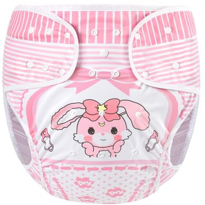 LittleForBig Waschbarer Verstellbarer Wiederverwendbarer Wasserdichter Stoffwindel Überhose Bezug für Erwachsene Einheitsgröße - Baby Usagi Rosa L