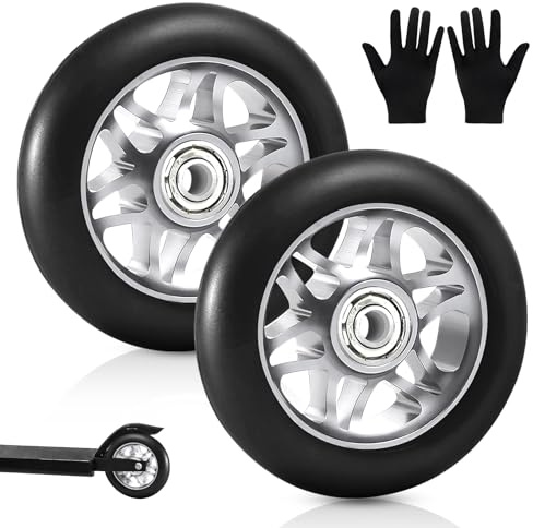Ruedas de Scooter 100mm, 2 Piezas Ruedas Scooter, Ruedas de Patinete, Ruedas de Repuesto Scooter, Scooters de Truco Rueda de Reemplazo, con Rodamiento ABEC 9, Adecuado para Scooters