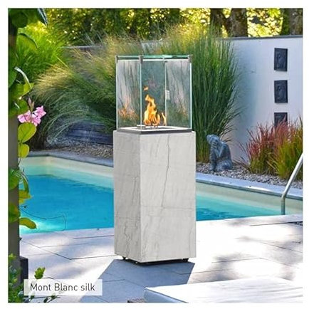 L'Héritier Du Temps Chauffage Extérieur Néocube-O Actuel Patio Acier et Verre Cheminée Gaz Braséro Terrasse 42,8x42,8x143,1cm