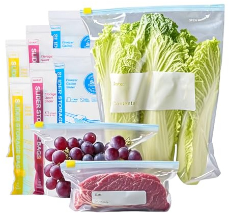 Sacchetti con chiusura a zip, sacchetti per congelatore per alimenti, riutilizzabili (60P)