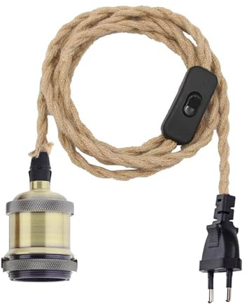 Chao Zan Vintage Hängeleuchte mit Hanfseil-Kabel, E27 Fassung, 2m Kabel, Schalter, Tragbare Multifunktionslampe im Retro-Stil, Keine Glühbirne (Farbe: B)