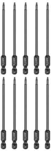 sourcing map 10 puntas de destornillador Torx T8 de 1/4 pulgadas con vástago hexagonal de 100 mm/4 de longitud S3 de acero magnético a prueba de manipulaciones, punta hexagonal de 6 puntos, color