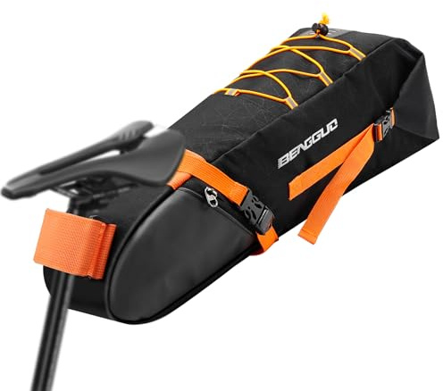 Jeinbuil Bikepacking Satteltasche 10L Fahrrad Satteltasche 100% wasserdichte Fahrradtasche Sattel | super Fester Halt | für Gravelbike und MTB Bike Packing