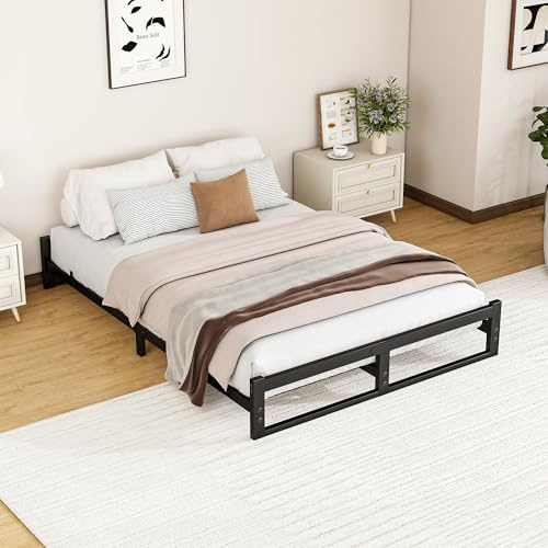 VECOCHO Lit 140 x 190 cm, cadre de lit 140 x 190 cm, avec sommier à lattes en métal, lit de sol, lit d'invité, lit double sans sommier tapissier nécessaire, cadre de lit noir