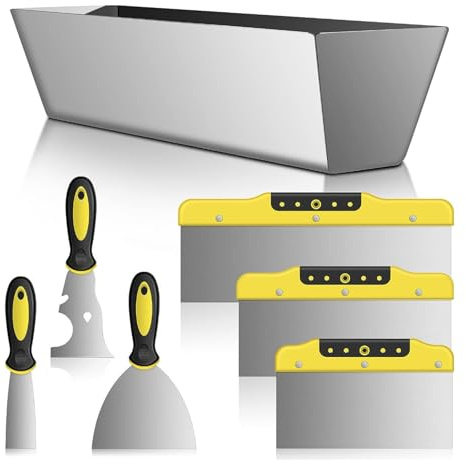 Spachtel Set, 7-teiliges Edelstahl Malerspachtel Set, Putty Messer Spachtel Werkzeug 3.8/12.7/20/25/30cm und 32cm Spachtelkasten, Flächenspachtel Trockenbau Werkzeug