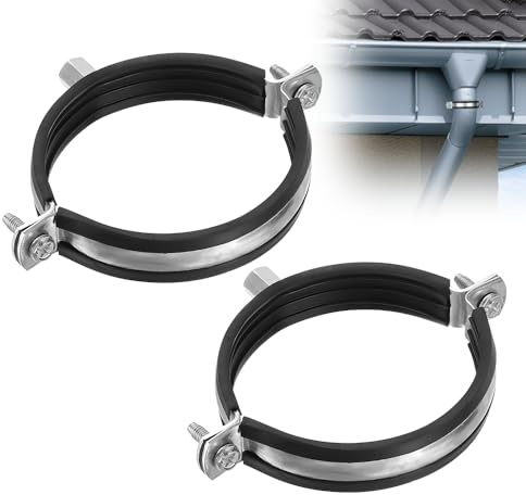 yotutun 2 Stücke Ofenrohr Rohrhalter Ø 100mm, Fallrohrschelle M8/10 Gewinde Wickelfalzrohr Rohrhalterung mit Gummi Schlauchschellen für Lüftungsrohr Abluftschlauch Ofenrohr Rohrschellen