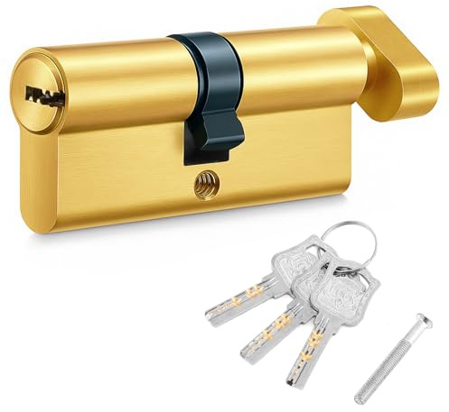 70mm Brass 35T/35 Euro Cylinder Lock, Door Lock Cylinder with 3 Keys Thumb Turn Barrel Locks for UPVC Wooden Composite Doors Front or Internal Doors