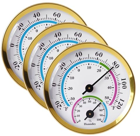 3 Stück Hygrometer Thermometer:2in1 Präzisions Thermo-Hygrometer Luftfeuchtigkeitsmesser Innen mit Farbigen, Komfortzonen Hygrometer Analog Zimmerthermometer zur Innen und Außen Raumklimakontrolle (C)