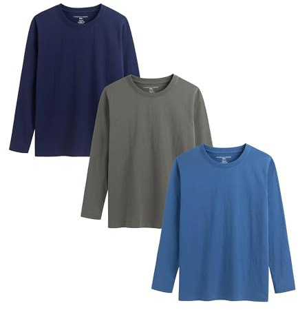 The Essentials Wardrobe Boys TEW 3 Pack LS T- Shirt - Navy/Blue/Grey - 12/13 Years