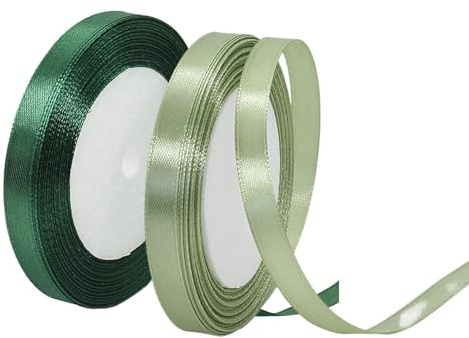 2 Rollen Geschenkband Grün,10mm Geschenkband Eukalyptus Grün und Dunkelgrün,Weihnachten Satinband zum DIY Bastel,Satin Dekoband,für Blumensträuße,Geschenkverpackung,Weihnachten und DIY Kunsthandwerk