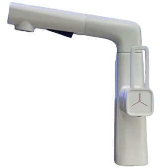 SXWYLZ Rubinetto Rotante Bagno Maniglia Singola Miscelatore Bagno Lavabo Caldo Freddo Miscelatore Lavabo con Doccetta Estraibile Tipo di Sollevamento,Bianco