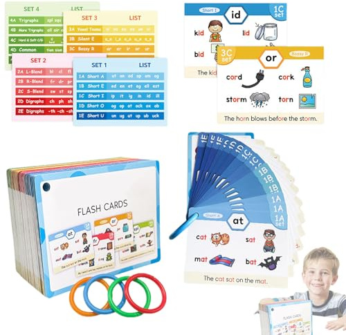 Tarjetas flash de palabras visuales, kit de aprendizaje de fonética de raíz, tarjetas de práctica de lectura atractivas, juego de vocabulario educativo, diseño reutilizable de doble cara, suministros