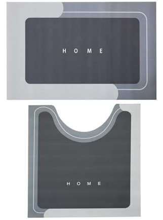 B&B Bath Mat Non Slip Anti Mould Super Absorbent Rubber 2PCS Pedestal & Bath Mats Quick-Drying Washable Bathroom Mat Toilet Shower Matts for Outside Bathtub (Grey)