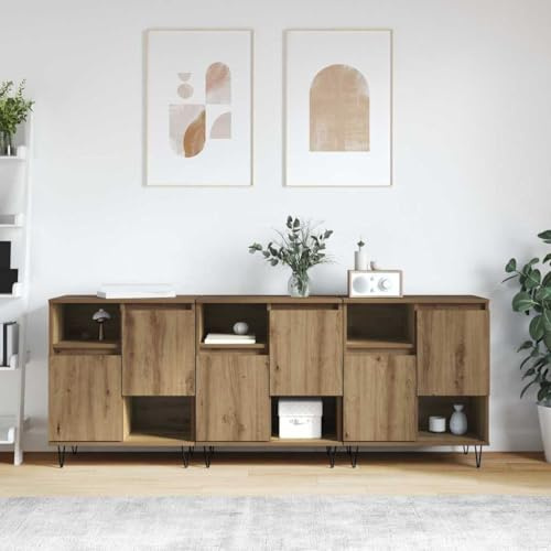 QZZCED Tableros Lateral 3 pcs Roble Artisan Aparador Clásico con Amplio Almacenaje y Función Expositora, Mueble de Madera Duradero para Organización del Hogar 180 x 35
