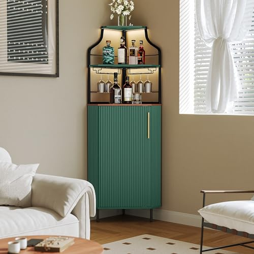 HOLTICO Barschrank, Weinschrank mit Verstellbarem Regal Eckschrank mit Glashalter Minibar für Küche, Wohnzimmer, Esszimmer (Grün)