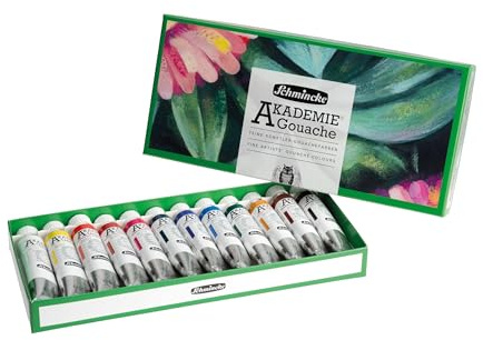 Schmincke AKADEMIE® GOUACHE - Set di colori in cartone con 12 tubetti da 20 ml ciascuno, assortimento base, colori a guazzo fini e vellutati, opachi, 72730097, set da pittura