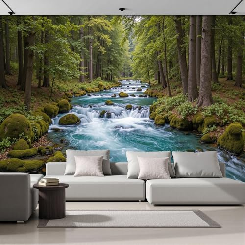 Papel Pintado Pared Panorámico Fotomurales Bosque Fluvial Pintura Paisajes Naturales Sala De Estar Dormitorio 400X280Cm Murales De Pared Papel Pared