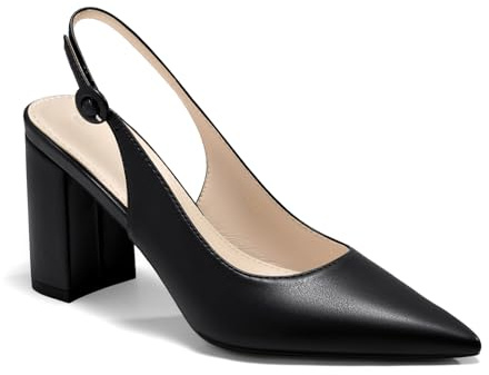 Coutgo Escarpins Femme à Bout Pointu, Talon Bloc Slingback, Chaussures à Enfiler pour Travail, Soirée et Cérémonie,Noir,75