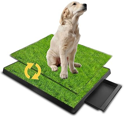 NEWFUN 63 x 51 cm konstgjord gräsmatta hundtoalett med avtagbar avfallsbricka, husdjurstoalett hund gräsmatta inomhus urinal hund djurgräs träningsdyna