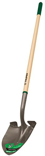 Truper Round Point Shovel, 48-Inch Premium Hardwood Long Handle with 6-Inch Cushion Grip, Heavy-Duty Carbon Steel Digging Spade (Model 31184 / PRL-E)