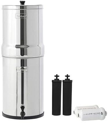 Crown Berkey Gravity-Fed Water Filter System 6 Gallon with 2 Black Berkey Elements, 2 PF-2 Fluoride and Arsenic Reduction Elements