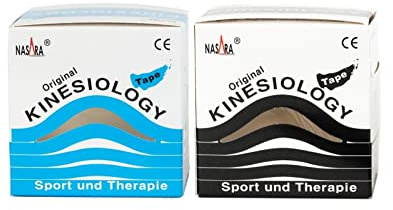 Nasara Original Kinesiologisches Physio Sport Tape: Sparset mit 2 Tapes für Sport und Medizin, Rollengröße 5cm x 5m (Türkis, Schwarz)