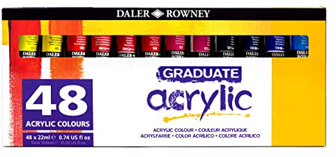 Daler Rowney 123900048 Graduate Acrylfarben-Set, 22 ml, 48 Stück | Farblich sortiert, hohe Lichtechtheit, wasserbasiert, lösungsmittelfrei, für Kunststudenten