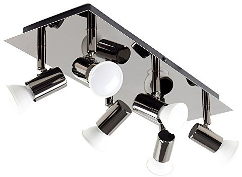 MiniSun | Modern Rectangular Black Chrome 6 Way Adjustable GU10 Ceiling Spotlight | Ceiling Lights & Home Improvements Essential