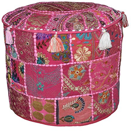 Rajasthali Indian Pouf Hocker Jahrgang Patchwork verschönert mit Patchwork-Wohnzimmer osmanischen Cover, 46 x 33 cm