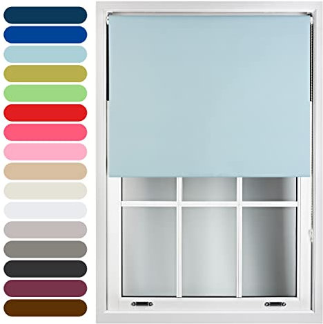 FURNISHED Roller Blinds Thermal Blackout Roller Blind - Trimmable Insulated UV Protection Child Safe Easy Fit Home Office Window Blinds, Duck Egg Blue, 60W x 165H cm