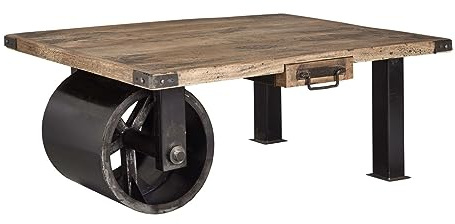 MASSIVMOEBEL24.DE Couchtisch Mango Natur lackiert Railway #105 | 110x80x43 cm (BxTxH) 38 kg Industrial zerlegt vollmassiv