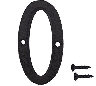 TripDock Numero civico in ferro battuto, 7,6 cm, viti abbinate incluse, nero, numero 0