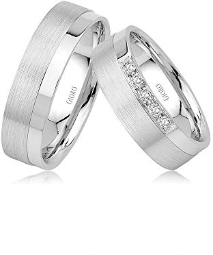 GIORO Alice 52 Eheringe Verlobungsringe Trauringe Freundschaftsringe Silber 925 *handgefasste Steine* Paarpreis Set Partnerringe Silber Weißgold Platin Optik Ringpaar Hochzeitsringe