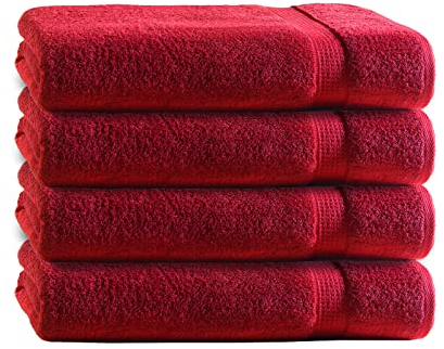 Class Home Collection Frottee Gästetücher 30x50 cm – 4er Set Gästetuch – Besonders weiche & saugfähige Gästetücher aus 100% Baumwolle mit Aufhänger – Rot