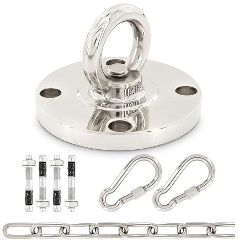 Premium Edelstahl Halterung bis 250 kg: Set für Betondecken inkl. 2 Karabiner + Edelstahlkette + Bolzenanker