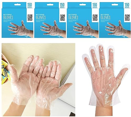HOVUK 600Pcs Disposable Clear Polythene Gloves – Waterproof, Food Safe, for Cooking, Cleaning, Catering, Hygiene Tasks, Adults & Kids