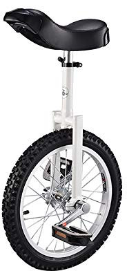 QWEASDF Einrad, 16, 18, 20, 24 Höhenverstellbar Sattelstütze Balance Radfahren Heimtrainer Fahrrad mit Skidproof Mountain Reifen + Einradständer für Anfänger und Profis Unisex,Weiß,18