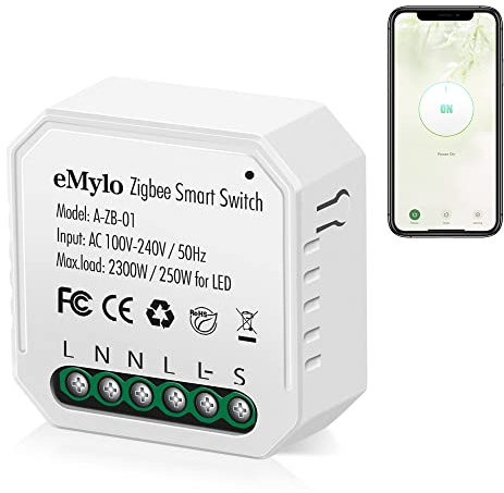 eMylo - Mini interruttore intelligente con telecomando senza fili Zigbee AC 220 V, modulo relè interruttore integrato 16 A, controllo vocale timer fai da te con Alexa