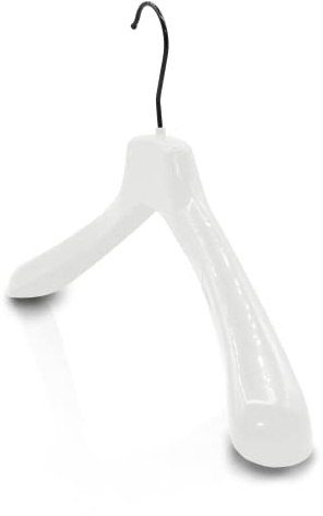 Kiroplast 15 Perchas para Ropa Chaquetas Capucha Hombros Brillantes Perchas Anchas para los Hombros (Blanco Brillante - Gancho Negro)