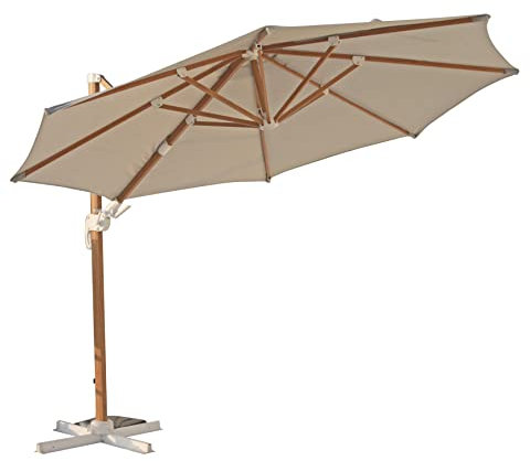 Estosa - Ombrellone da giardino pieghevole Roma con braccio laterale, ombrellone con base in acciaio, sistema di rotazione 360, telo parasole e antivento (3,5 m, Wood Beige)