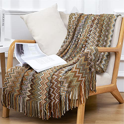 Hayisugal Boho Decke Wohndecken Couchdecke Sofadecke Blanket Böhmen Kuscheldecke überwurf Decke Wendedecke für Bett Sofa Schlafzimmer Büro, Gelb, 130 x 200cm