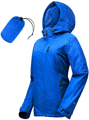 33,000ft Women's Lightweight Waterproof Jacket Packable Hooded Rain Jacket Breathable Windbreaker Softshell Raincoat for Outdoor Running Walking Hiking (Royal Blue-S/UK 10)