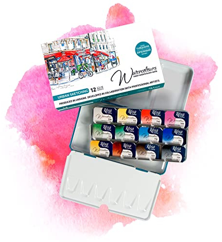 Vattenfärg 7 Artists Vattenfärg Urban Sketch Set 12 Färger | Akvarellpalett | Akvarellmålning för Vuxna | Watercolor Paint | Akvarelllåda | Akvarellfärgpalett | Watercolour Paint