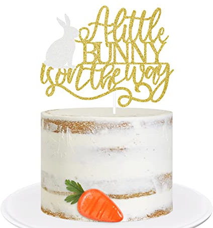 A Little Bunny is On the Way Cake Topper, Easter Baby Shower Cake Topper, Bunny Baby Shower, Bunny Party Decorations, Double-sided Gold Glitter