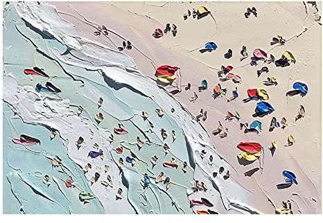 Handgemalte Acrylbilder,Moderne Abstrakte Blaue Textur Meereswelle Strand Surflandschaft Kunstwerk Rahmenlose Original Handgemalte Ölgemälde Auf Leinwand Wandkunst Für Wohnzimmer Schlafzimmer Bü