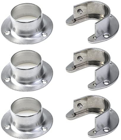 Tighall 6PCS Heavy Duty Stainless Steel Closet Pole Sockets Rod End Support Flange Rod Holder Set Wall Mount Pipe Bracket with Screws for Closet Wardrobe Shower Curtain Rod (Fit 33mm / 1.3, Silver)